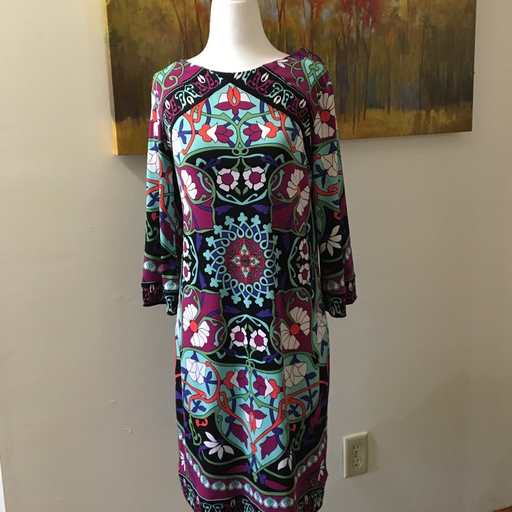 Nicole by Nicole Miller Slip On Dress Floral Small 3/4 Sleeve